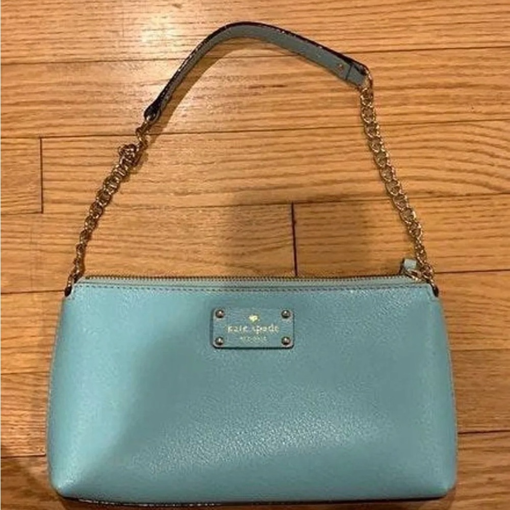 kate spade Leather Shoulder Bag in Aqua Blue with Gold Chain